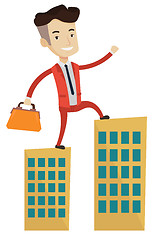 Image showing Businessman walking on the roofs of the buildings.