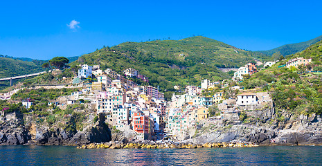 Image showing Riomaggiore in Cinque Terre, Italy - Summer 2016 - view from the