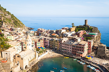 Image showing Vernazza in Cinque Terre, Italy - Summer 2016 - view from the hi