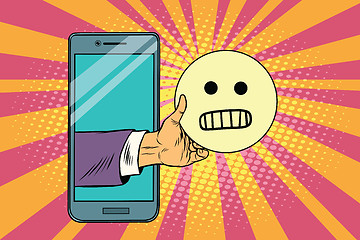 Image showing evil smile emoji emoticons in smartphone