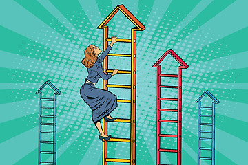 Image showing Businesswoman climbing up the business ladder