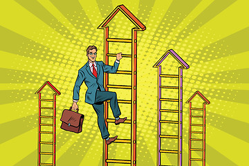 Image showing Businessman climbs up the stairs