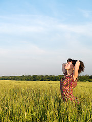 Image showing Beautiful Teen Lady Closed Eyes in Field