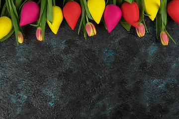 Image showing Handmade and real tulips on darken