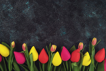 Image showing Handmade and real tulips on darken