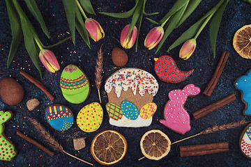 Image showing Tulips and gingerbread cookies