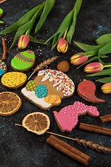 Image showing Tulips and gingerbread cookies