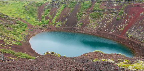 Image showing Kerid is a crater lake of a turquoise color - Iceland