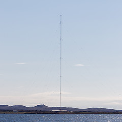 Image showing Tower communication sky. TV tower on a background of blue sky an