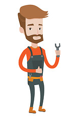 Image showing Repairman holding spanner vector illustration.