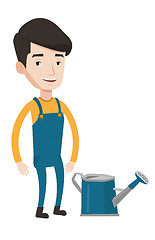 Image showing Farmer with watering can vector illustration.
