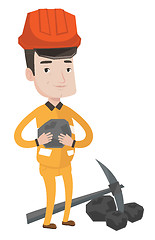 Image showing Miner holding coal in hands vector illustration.