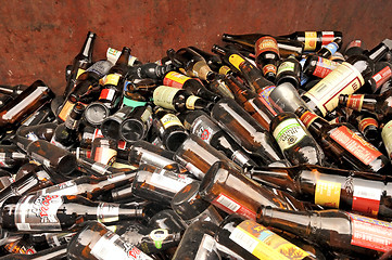 Image showing Recycle Center-Glass bottles in bin