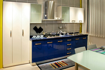 Image showing Blue kitchen counter