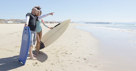 Image showing The people pointing at the sea