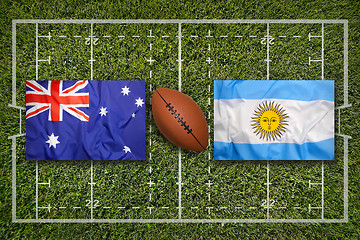 Image showing Australia vs. Argentina\r flags on rugby field