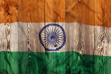 Image showing National flag of India, wooden background