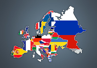 Image showing European map with national borders with countries flags