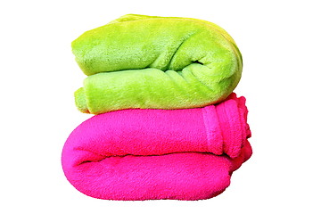 Image showing isolated stack of colorful blankets