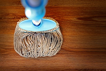 Image showing wooden parquet cleaned with a mop