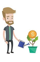 Image showing Man watering money flower vector illustration.