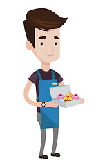 Image showing Baker delivering cakes vector illustration.