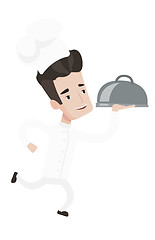 Image showing Chef running with cloche vector illustration.