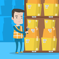 Image showing Warehouse worker scanning barcode on box.