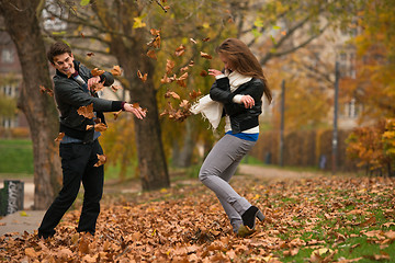 Image showing Happy young Couple in Autumn Park