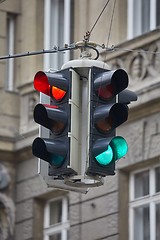 Image showing Traffic lights in a town