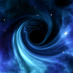 Image showing a black hole with blue nebula