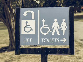 Image showing Vintage looking Lift and toilets sign