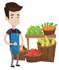 Image showing Friendly supermarket worker vector illustration.