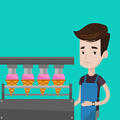 Image showing Worker of factory producing ice-cream.