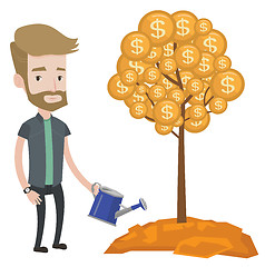 Image showing Man watering money tree vector illustration.