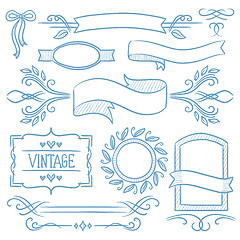 Image showing Set of vintage ribbons, frames and elements.