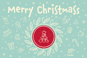 Image showing Merry christmas greeting card with christmas tree.