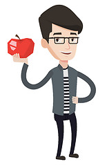 Image showing Young man holding apple vector illustration.