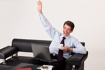 Image showing Young Man And Computer