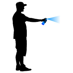 Image showing Silhouette man holding a spray on a white background. illustration