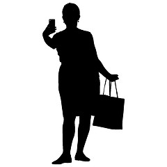 Image showing Silhouettes woman taking selfie with smartphone on white background. illustration