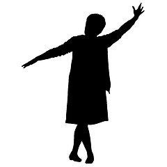 Image showing Black silhouettes woman lifted his hand on white background. illustration