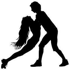 Image showing Black silhouettes Dancing on white background. illustration