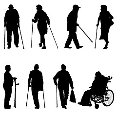 Image showing Set ilhouette of disabled people on a white background. illustration