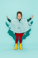 Image showing Little girl posing in fashion style wearing autumn clothing.