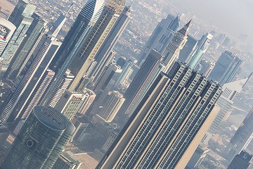 Image showing Aerial view of Dubai downtown skyscrapers.