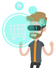 Image showing Man in virtual reality headset shopping online.