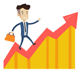 Image showing Happy businessman running on profit chart.