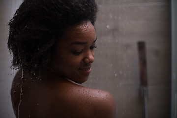 Image showing African American woman in the shower