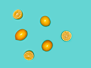 Image showing The fresh lemons on blue background